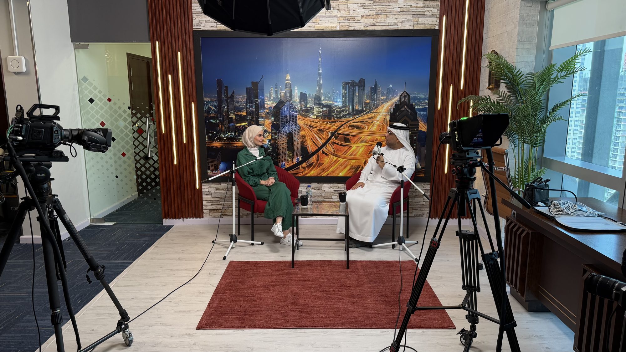 An interview being recorded on the MCX Dubai studio set